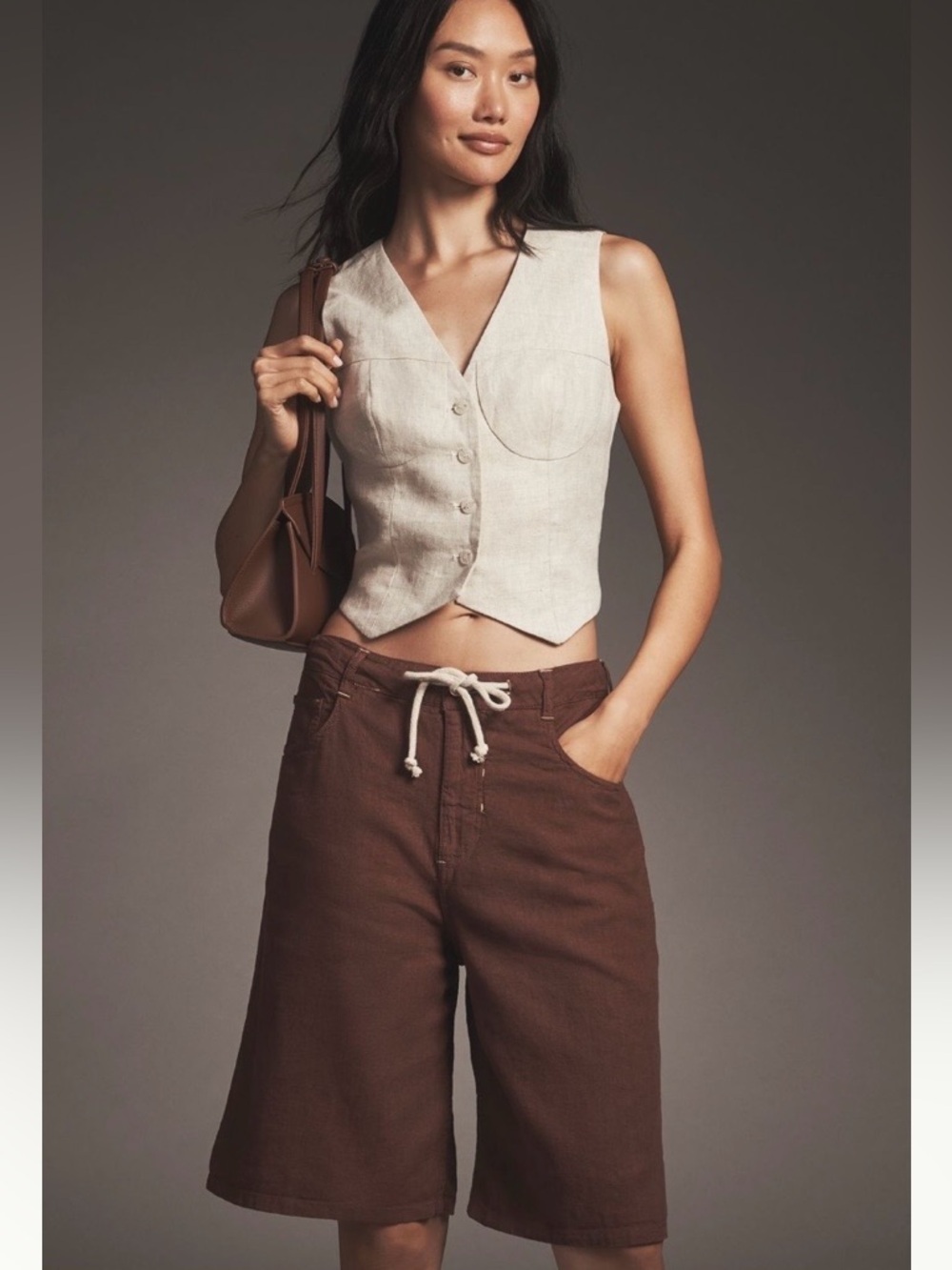 Anthropologie x Pilcro Linen Blend Drawstring Bermuda Shorts Size 30 NWOT